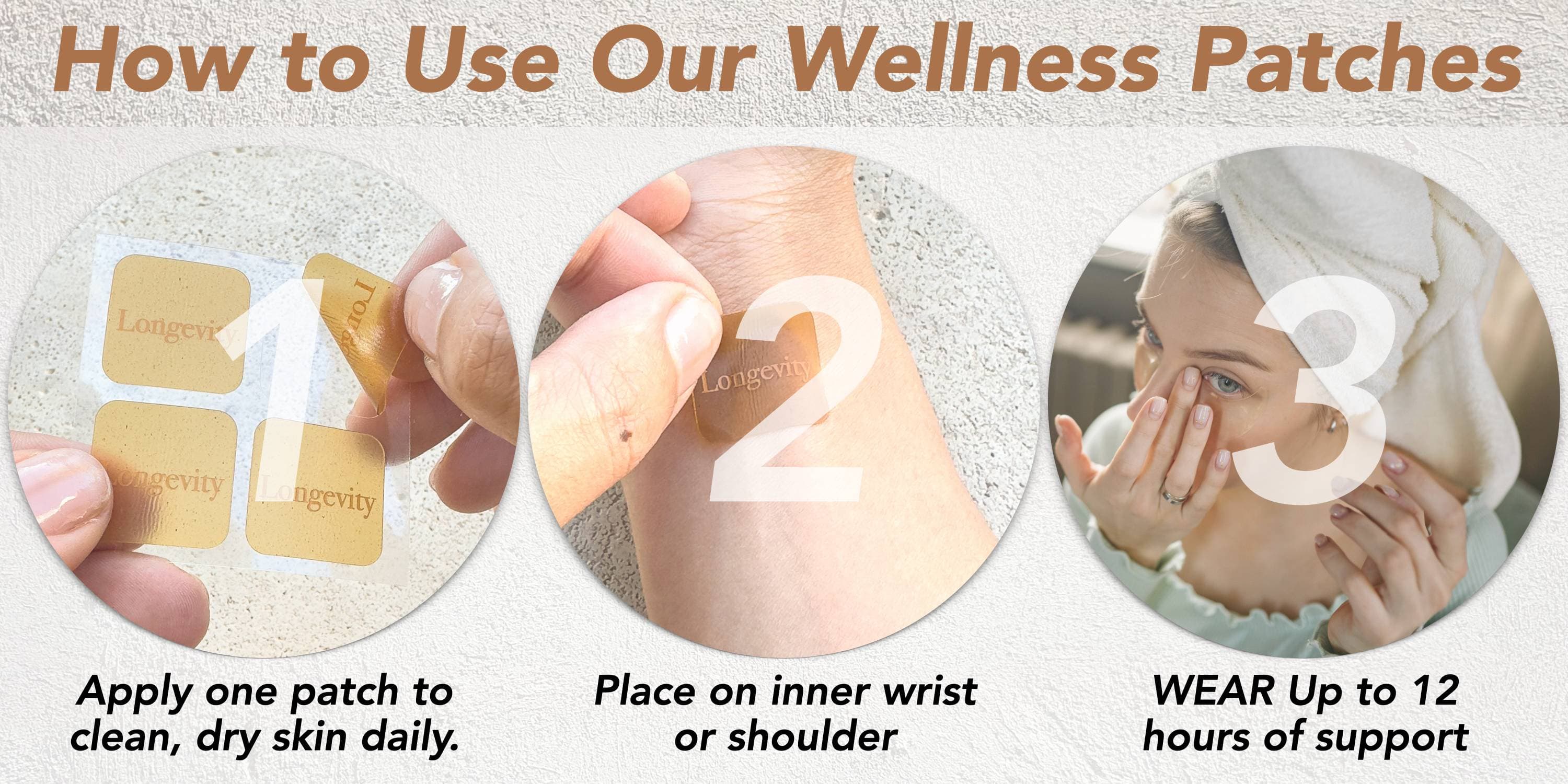 How to use our wellness patches - 3 step application process